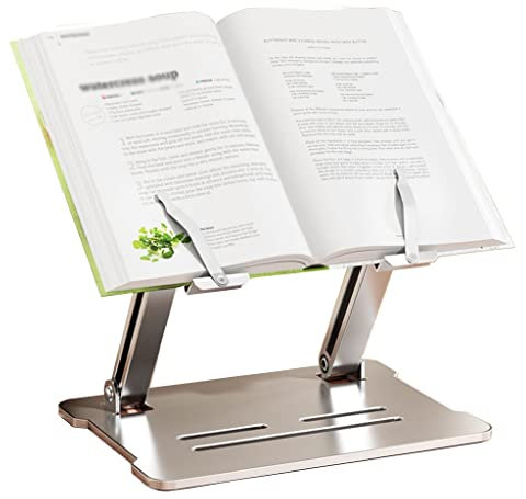 GIZNXBA Buchständer Schule, Leseständer Dicke Bücher, Klappbarer Kochbuchhalter Metall, Buchhalter Küche Mit Einstellbarem Höhenwinkel, Ausziehbare Seitenklammern (Color : /Gray)