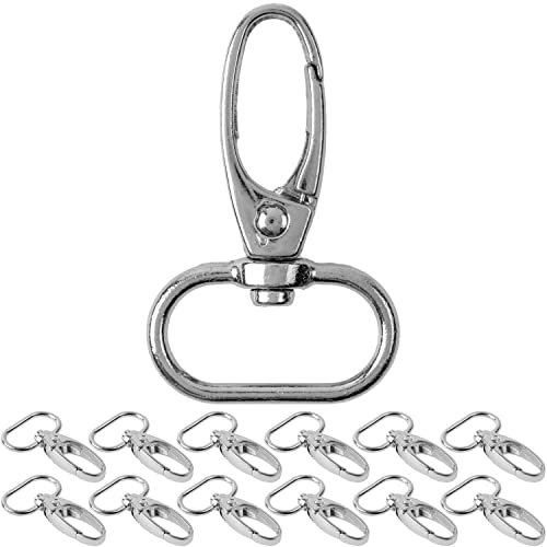 Karabinerhaken mit Drehverschluss, 12 Stück, 20 mm D-Ring mit Karabiner Haken, Taschenkarabiner 360° Grad drehbarem Ösenring, Metall Gurtschnalle mit Haken zum Basteln, Tragegurt Karabinerverschluss