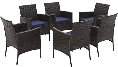 MFSTUDIO Gartenstuhl Set, Outdoor Rattan Stuhl, Gartenmöbel mit Abnehmbaren Kissen, Geeignet für Rasenflächen, Terrassen, Innenhöfe, Schwimmbäder, 6er-Set