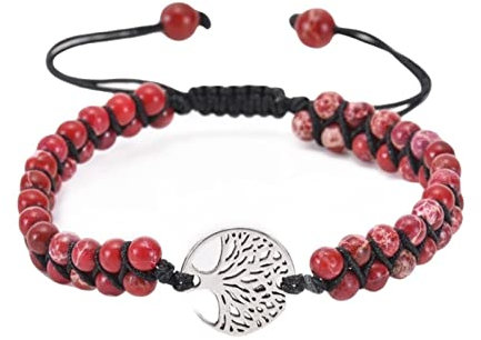 Stfery Mädchen Armband Perlen, Damen Armband Grün Lavafelsen 8mm Verstellbarer 2-Lagiger Strickperlenbaum 19cm Kristall Chakra Herren