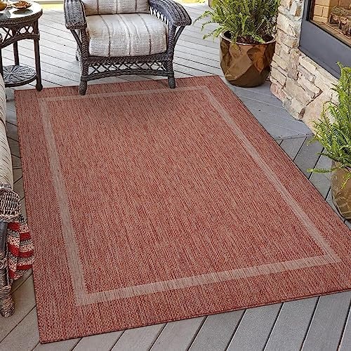 HomebyHome In & Outdoor Teppich Wetterfest Sisal Optik 300x400 cm (280 x 370 cm) Rot - Balkon Teppich Wasserfest, Waschbar, Flachgewebe - Ideal für Küche, Camping, Garten und Terrasse
