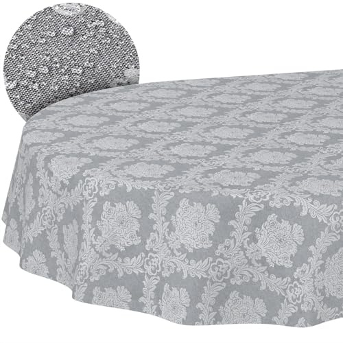 ANRO Tischdecke abwaschbar Damast Barock Grau oval 260x140 cm Tischwäsche | schmutz- & wasserabweisend, pflegeleicht – waschbar bei 30 °C – ideal für Garten, Terrasse & Esszimmer