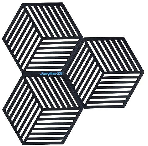 Silicone Trivets for Kitchen,Heat Resistant Table Mats, Pot Holders, Spoon Rests for Cooking,Dining,Black Non-Slip Coasters