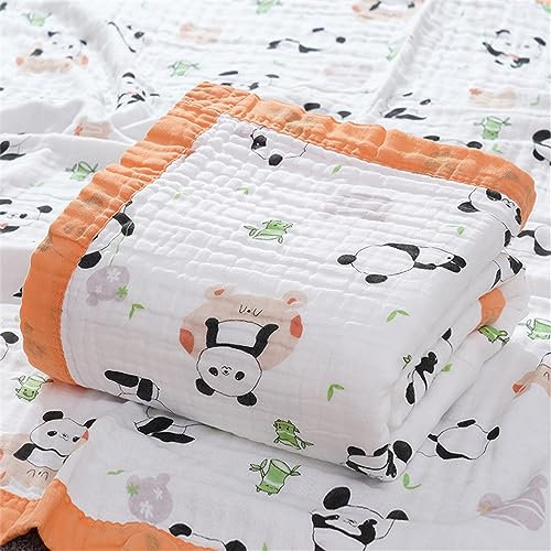 Chickwin Musselin Babydecke Cartoon Kuscheldecke aus 6-Lagig Mulltücher Baumwolle, Saugfähig, Dick, Als Badetuch, Pucktuch, Stilltuch, Krabbeldecke und Kinderwagendecke (Panda,110x110cm)