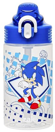 Zak Designs Sage - Borraccia Sonic the Hedgehog, per scuola o viaggi, in plastica resistente, con cannuccia, manico e coperchio a prova di perdite, con beccuccio pop-up (Sonic, Eggman)