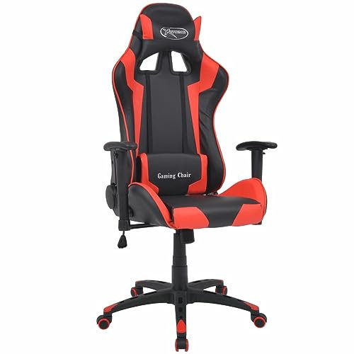 JUNZAI Chaise de Bureau inclinable Cuir Artificiel Rouge,Chaise Gaming,Chaise Bureau,Fauteuil De Bureau