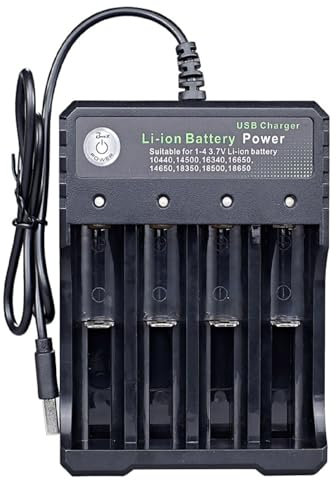18650 Akku-Ladegerät, 4 Steckplätze, universelles wiederaufladbares Li-Ionen-Akku-Ladegerät für 3,7 V wiederaufladbare Batterien, 18650, 18350, 17670, 17500, 16340(RCR123), 14500, Ni-MH Ni-CD AA AAA