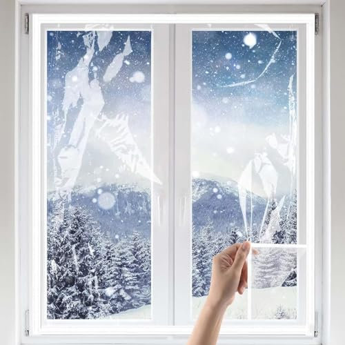 Kit de Aislamiento de Ventana, W55xH125cm(21.6x49.2in) Película Transparente de Aislamiento de Lona, Pantalla Auto-Adhesiva a Prueba de Viento de Invierno, Película Reutilizable y Desmontable