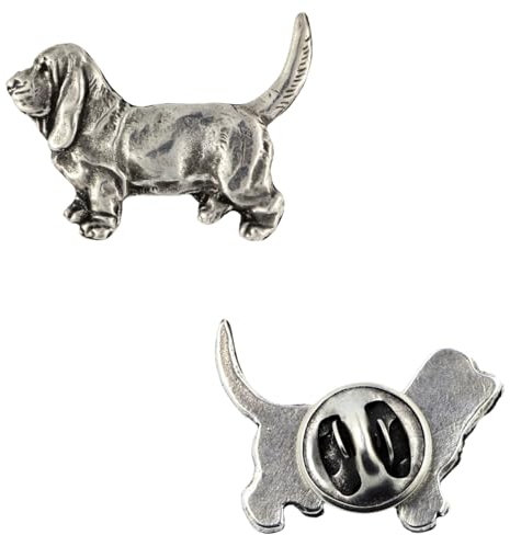 Art-Dog Unikate Silber Hund Anstecknadel - Versilbert Handmade - Broschen Frauen - Lustige Pins - Silber Brosche Schmuck - Basset Hound I – 2x2,6x5cm