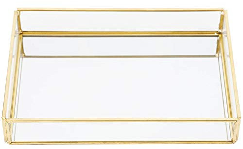 Glas Gold Schmuck Tablett, Kleine Parfüm Tablett Quadrat Schmuck Ringe Armband Display Organizer Vintage Metall Kommode dekorative Tablett Make Up Tablett, für Eitelkeit Bad