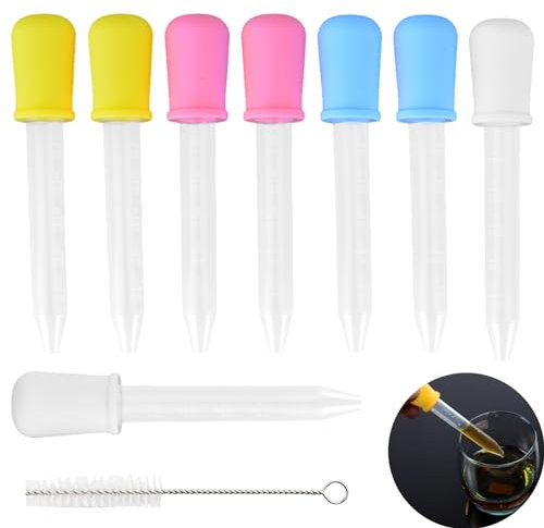 8 piezas 5 ml Pipeta de plástico pipeta cocina con 1 cepillo limpio pipeta niño cuentagotas de silicona para la cocina animales de compañía plantas