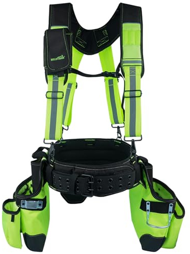 MELOTOUGH Ceinture à outils de sécurité réfléchissante avec bretelles, sac à outils, bretelles, tablier combiné pour charpentier, pochette à outils de construction, harnais de suspension robuste pour