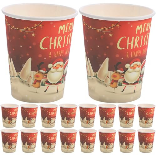 MAGICLULU 32Pcs Merry Christmas Paper Cups, Disposable Happy New Year Paper Cups with Santa Snowman Elk Pattern for Xmas Party Drinkware Table Decor 7.2 x 8.7CM