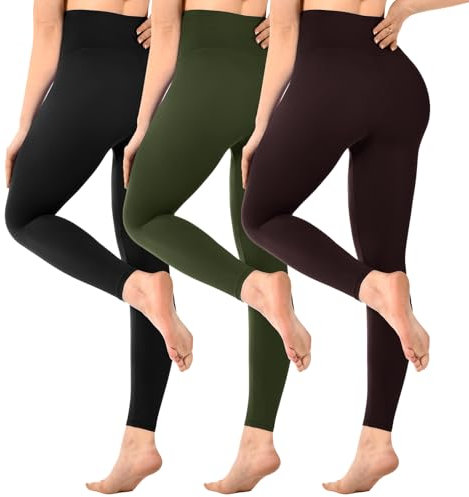 SINOPHANT 3er Pack Leggings Damen High Waist, Blickdicht Schwarze Leggings für Gym Yoga Sport, Schwarz/Armee grün/Braun, XXL