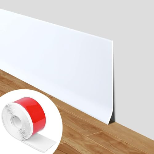 Minsezhi Flexible Baseboard Molding Trim,10CM x 6M Self-Adhesive Vinyl Wall Base Cove Base,Peel and Stick Cove Base,Rubber Wall Base,Baseboard Moulding Trim.(White)
