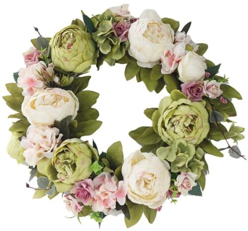 Couronne Suspendue de Fleur Artificielle Pivoine pour la Porte d'entrée et la Fenêtre de Mariage - Décoration Florale