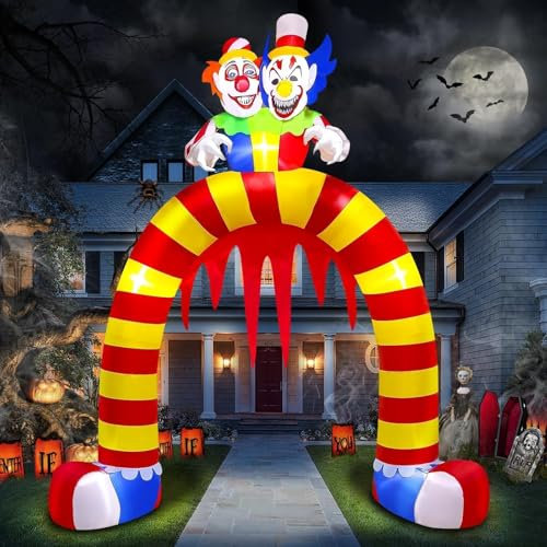 Kalolary 10 Fuß Aufblasbarer Halloween Bogen, Doppelköpfiger Aufblasbarer Clown Bogenbogen Zum Aufblasen Große Halloween Dekoration Drinnen Draußen Feiertagsdekoration Hof Rasen Partyzubehör Zuhause