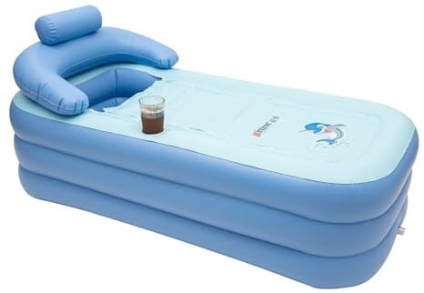 Aufblasbare Badewanne Erwachsene, Balkon Pool für Erwachsene 85kg Tragfähigkeit, Badewanne Aufblasbar Mehrere Auslassventile PVC Aufblasbarer Pool mit Getränkehalter