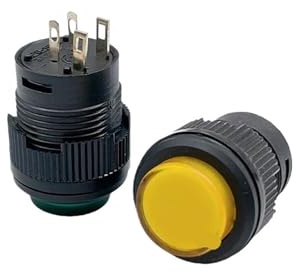 2Pcs Button button switch R13-503 button switch jog switch installation hole 16MM2 pin unlocked press on(Yellow,Self locking)