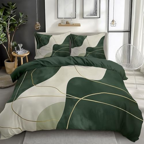 CozyRest Bettwäsche Set 200 x 200 cm Wende Bettbezug Set, Olivgrün und Gold Mittelalter Geometrisch, Weiche Vier Jahreszeiten Bettbezug mit Reißverschluss und 80x80cm Kissenbezug