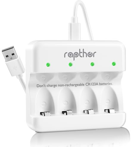 Rapthor Ladegerät für CR123A Akku, Schnellladegerät für Arlo Camera Li-Ion Akku, CE FCC RoHS Zertifiziert (nur Ladegerät)