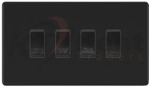 BG Screwless Matt Black 4 Gang Custom Appliance Grid Switch Panel Kitchen