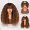Lizzy Brown Highlight Locken perücke mit Pony für schwarze Frauen, langes lockiges Echthaar, klebefreier Perücke für den täglichen Gebrauch, realistisches Aussehen mit echtem Haaransatz