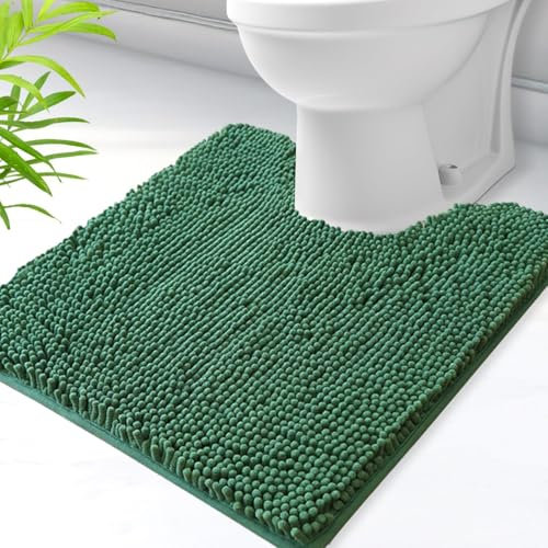 AINAHYVA Tapis de toilette en forme de U, super absorbant en chenille et dos antidérapant en PVC solide, lavable en machine, 50,8 x 61 cm, vert foncé