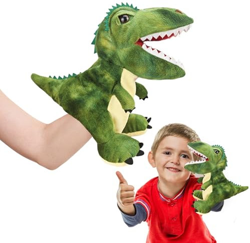 ACTOYS Handpuppe Frosch, Kermit Handpuppe, Handpuppen für Kinder, Frosch Plüschtier, Frog Spielzeug, Kuscheltier, Tierhandpuppen für Kinder, Handpuppe Kermit (Dunkelgrüner Dinosaurier)