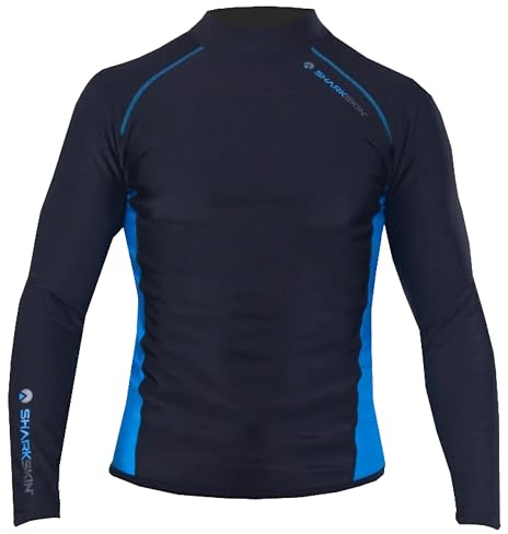 Sharkskin Chillproof Long Sleeve Top for Men, Black/Blue, Neoprene Wetsuit Top for Scuba, Water Aerobics & Swim Shirt, 5XL