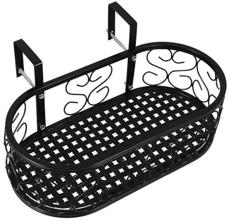 Supvox Metall Balkon Hängeregal Mit Dekorativem Muster Robuster Pflanzenhalter Für Terrasse Balkon Und Fensterbank Vielseitiges Outdoor Pflanzregal Eleganter Schwarzer Blumentopfständer