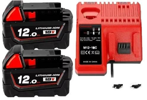 Chargeur de batterie au lithium 18 V 12 000 mAh compatible avec Milwaukee M18 48-11-1815 48-11-1850 2646-20 2642-21ct(MWQ 12AX2 CX1)
