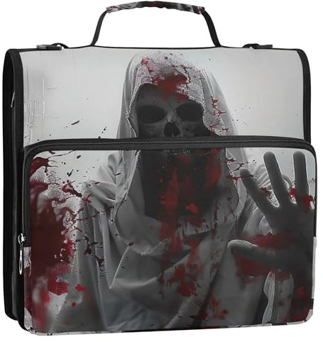 Ghostly Skull Face Horror 3 Ring Binder D Ring Zipper Binder Organizer Middle School Binder Bag with Strap Colorful Multi Pockets Large Portfolio-Ordner