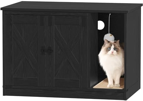 Hzuaneri Katzenschrank, Katzentoilette, Katzenklo Schrank, Versteckte Katzentoilette Kabinett Möbel mit Katzenglocke, Indoor-Katzenhaus, 80 x 50 x 53 cm, für Flur, Schlafzimmer, Schwarz CB82404X