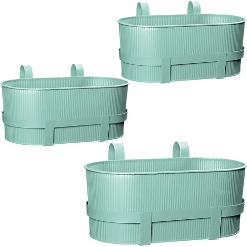 PALUPLUS 3 Fioriere in Metallo per Balcone di colore Verde Acqua, Misura 36x18x16 cm, Vaso per ringhiera con Ganci, Balconiera da Appendere a Finestre e Balconi -1201F-3,15