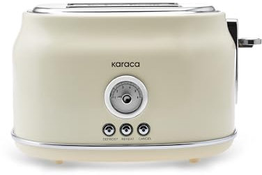 Karaca Retro 2 Slice Toaster Cream, 815w Cream – Stainless Steel Toaster with Adjustable Browning, Defrost, Reheat & Crumb Tray