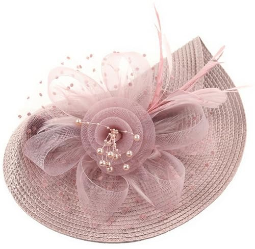 AYNKH gefedertes Haar mit Hut, Charmantes Zubehör Clip, Mesh Blumen, Edel und elegant für Mädchen und Frauen, Hochzeitsball, Teeparty