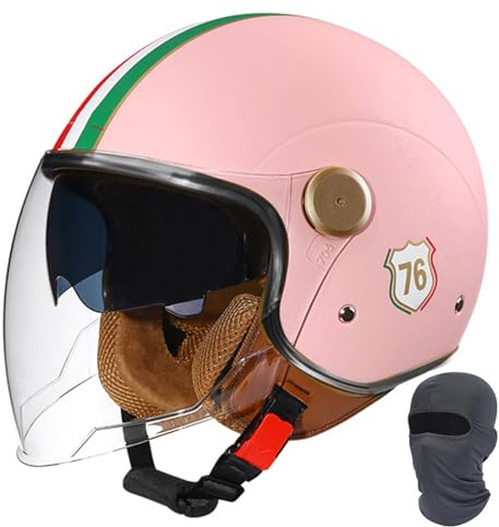 Casco da moto jet con doppia visiera, casco jet retrò, mezzo casco omologato ECE/DOT, lente lunga, for uomo e donna, scooter, cruiser, scooter