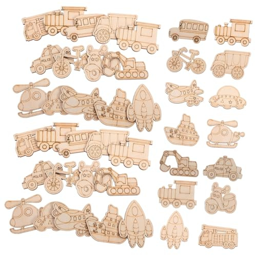 MOLUCKFU 50 Stück Unvollendete Holzfahrzeug Ausschnitte zum Basteln Robuste Holzscheiben für DIY Dekoration Bemalbare Fahrzeuge Motive Vielseitig für Kreative und Heimwerker Mix