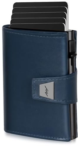 Marc Peter® Geldbörse Herren, Slim Wallet Geldbeutel mit Münzfach & RFID Schutz, Leder Portmonee, 9 Fächer für Kreditkarten, Kartenetui klein Herren Blau