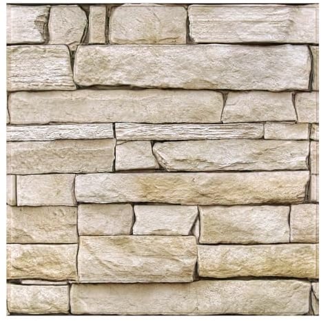 COMSTICKC 3D Faux Stone Wall Panels Self Adhesive Wall Sticker | 10 Pcs 12X12, DIY Lightweigt PVC 3D Stone Brick Wallpaper Interior Wall Decor, Paintable, Waterproof, Light Brown Rock