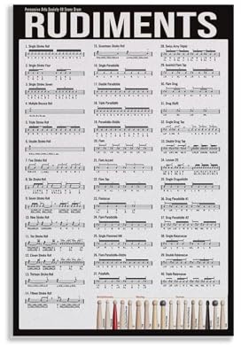 40 Drum Rudiments Wall Chart, Educational Snare Drum Poster for Music Classroom, Percussion Training Guide Canvas Art for Drum Studio Decor(Unframed,16x24inch(40x60cm))