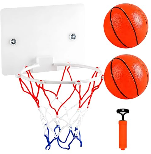 4 Pcs Mini Basketball Hoop Indoor Set with 2 Small Basketballs and Pump, Drill-Free Suction Cup Design, Mini Basketball Hoop for Bedroom Office Playroom Door Wall