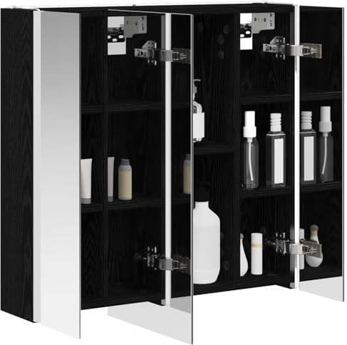 vidaXL Badezimmerspiegelschrank Schwarz Eichen-Optik, Stylischer Badezimmeroberfläche, Wandspiegel, Cooles Stauraum, Moderne Vanity, anpassbare Beleuchtung, Platz sparen
