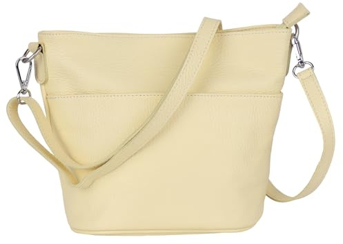 MIRROSI Damen Umhängetasche, Crossbody Bag, Echtleder I Made in Italy (1 Tasche 1 oder 2 Gurt(e)), 24x18x12cm (BXHXT) Mittelgroß (Basic Version (mit 1 Ledergurt): Lemon)