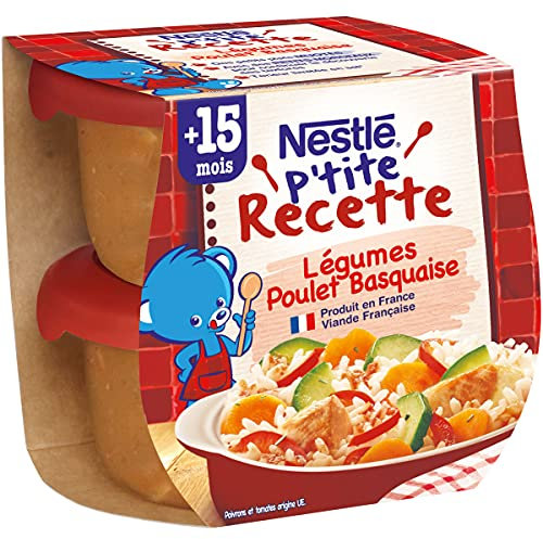 Nestlé Bébé P'tite Recette Poulet Basquaise - Plat complet dès 15 mois - 2 x 200g - Pack de 8 ( 16 Plats )