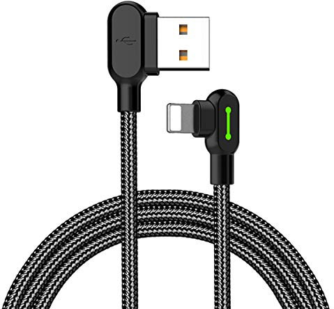 Mcdodo® Cable de Datos LED de 90 Grados Lightning a USB Cable de Carga rápida 2 A de aleación de Zinc de Nailon Antiadherente Compatible con iPhone X 8 7 6 Plus iPad iPod (1.2M(3.9 ft)