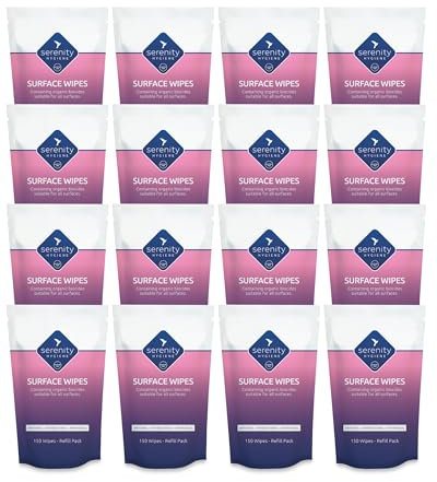 Antibacterial Surface Cleaning Wipes - Alcohol Free Sanitising Surface Wipes for all Hard Surfaces - Made in UK - 150 Large Strong Wet Wipes - Refill Pack of 12