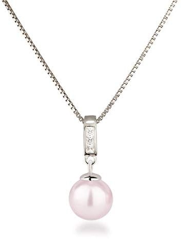 Schöner-SD Silberkette mit Anhänger Perle 10mm und Zirkonia 925 Silber rhodiniert hell-rosa