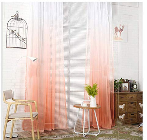 Yiyida Transparent Farbverlauf Gardine Voile Vorhang Schlaufenschal Deko für Wohnzimmer Schlafzimmer 2 Stück,Orange 1x2.7m